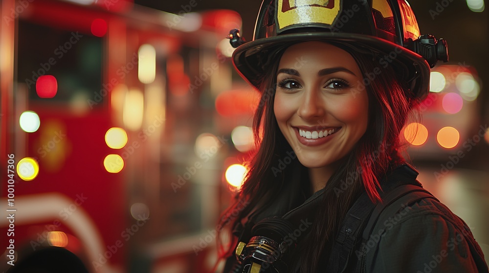 Portrait of female firefighter in protective gear