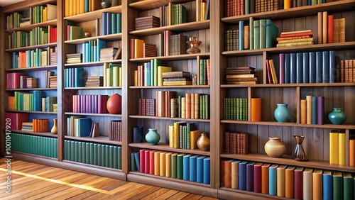 Diverse Collection of Colorful Books on Wooden Shelves in a Cozy Home Library Interior Design