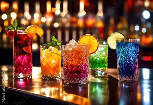 colorful beverage display showcasing assorted drinks decorative patterned background, assortment, vibrant, backdrop, glass, bottle, refreshing, tropical