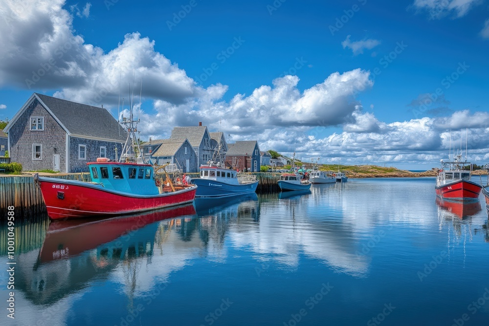 Colorful fishing boats in a quaint coastal town Colorful fishing boats in a quaint coastal town