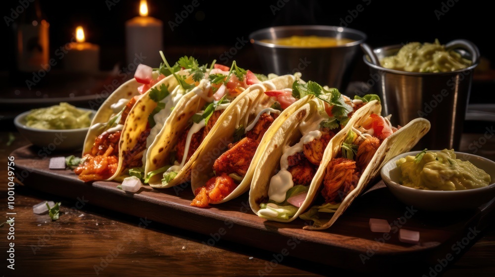 a tantalizing serving of mexican tacos, loaded with a variety of toppings, vegetables and special sauce all wrapped in a tortilla wrap a tantalizing serving of mexican tacos, loaded with a variety of toppings, vegetables and special sauce all wrapped in a tortilla wrap