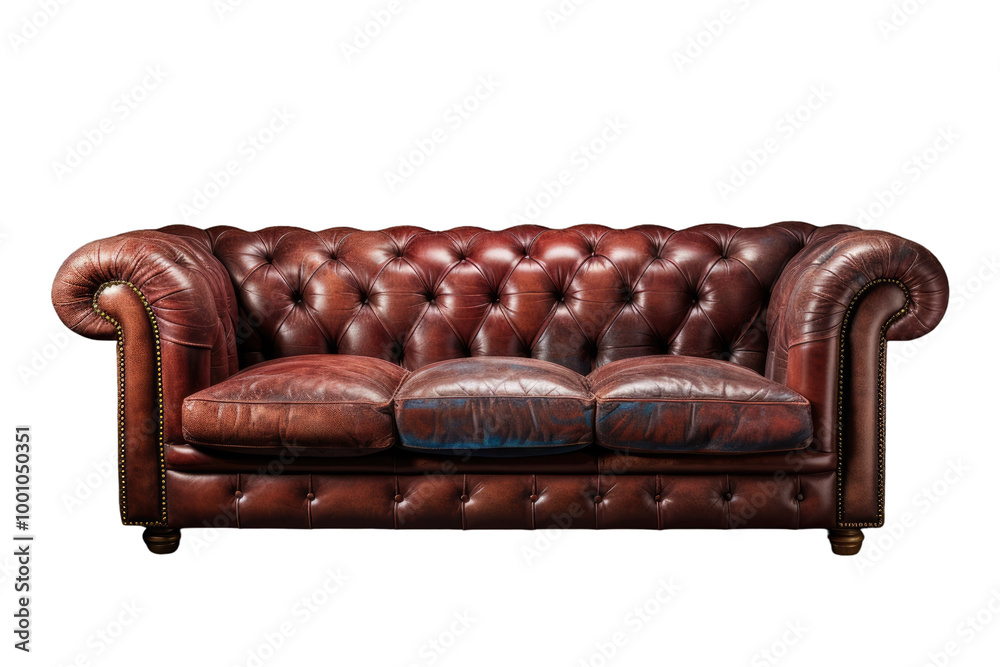 Classic Leather Sofa with Deep Seat and Reclining Feature Isolated on Transparent Background Classic Leather Sofa with Deep Seat and Reclining Feature Isolated on Transparent Background