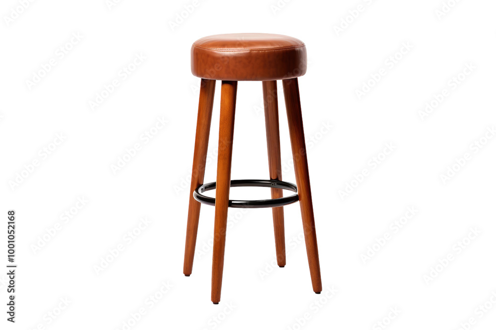 Classic High-Back Bar Stool with Upholstered Cushion and Wooden Legs Isolated on Transparent Background Classic High-Back Bar Stool with Upholstered Cushion and Wooden Legs Isolated on Transparent Background