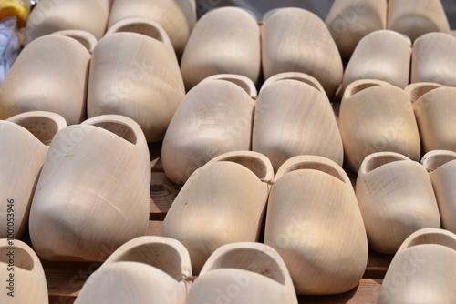 Dutch clogs in production, shoes made of wood