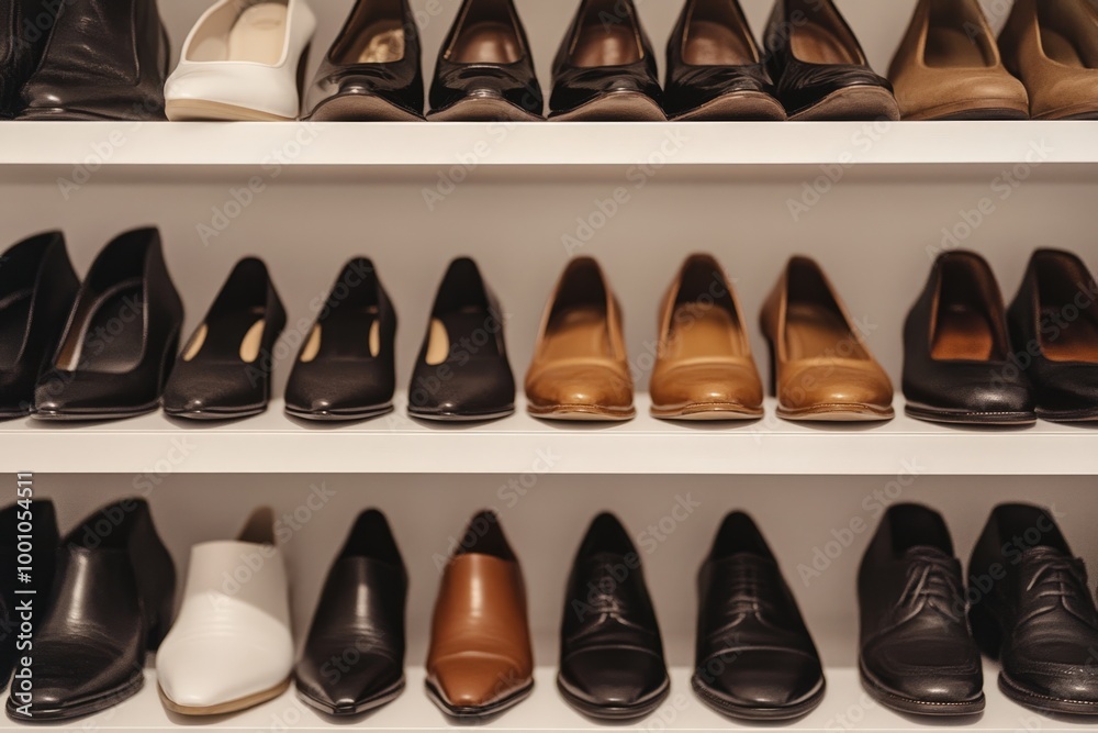 Assortment of stylish leather shoes on display Assortment of stylish leather shoes on display