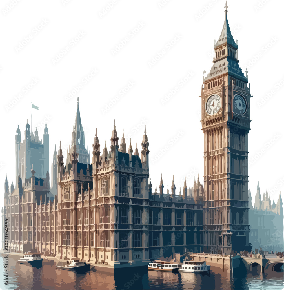 Obraz premium Famous British Clock Tower Big Ben Isolate Vector Illustration 