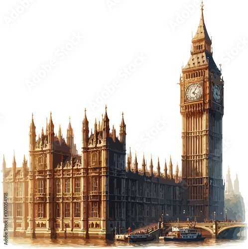  Famous British Clock Tower Big Ben Isolate Vector Illustration
