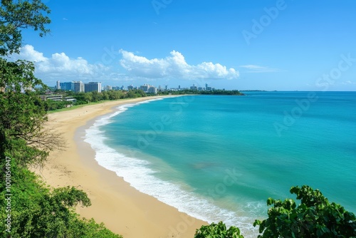 Stunning tropical beach with turquoise waters and lush greenery