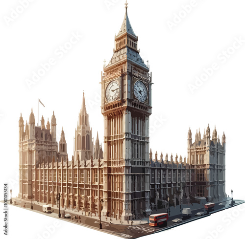  Famous British Clock Tower Big Ben Isolate Vector Illustration

