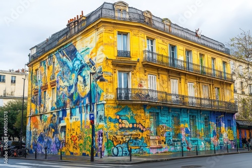 Vibrant street art on a historic building