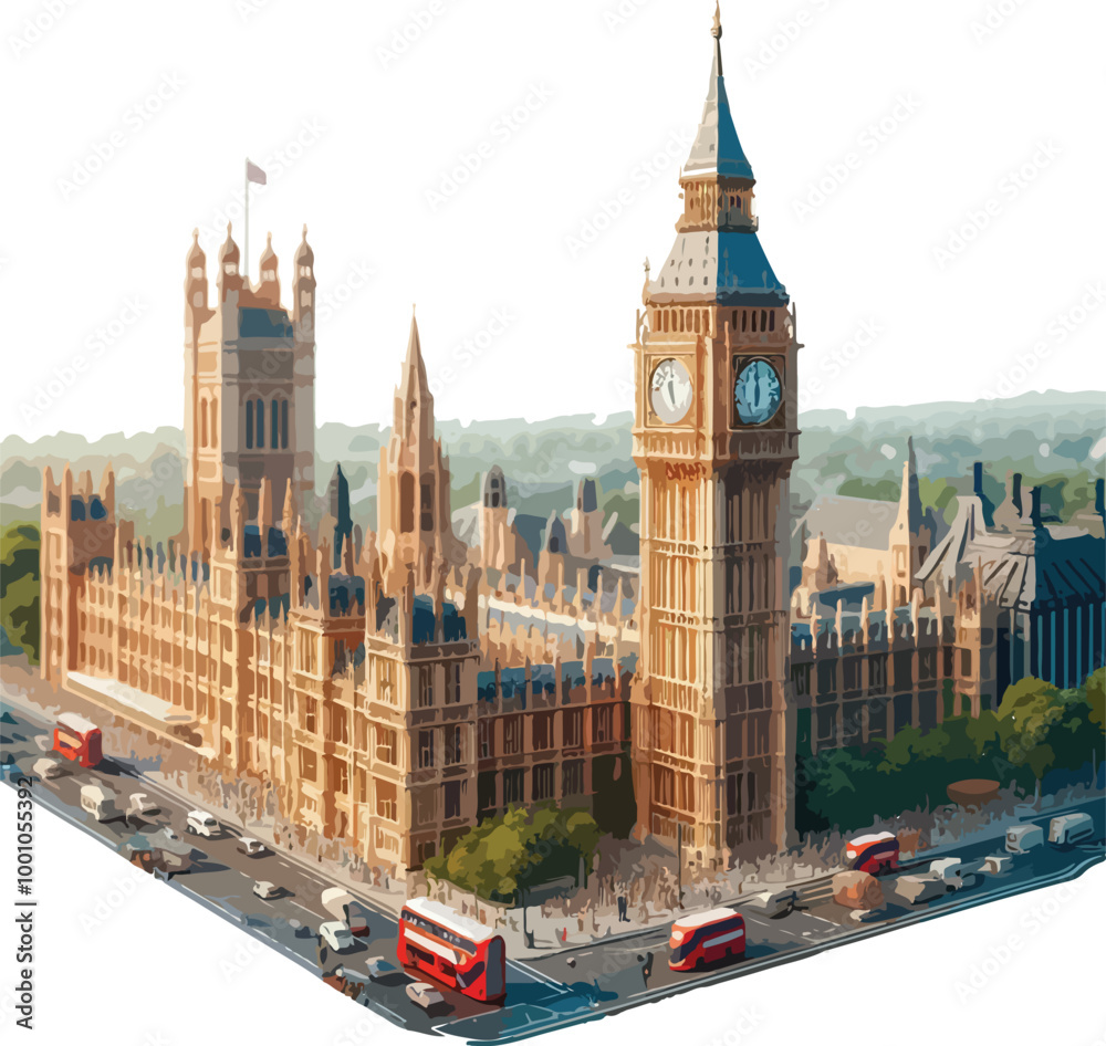 Obraz premium Famous British Clock Tower Big Ben Isolate Vector Illustration