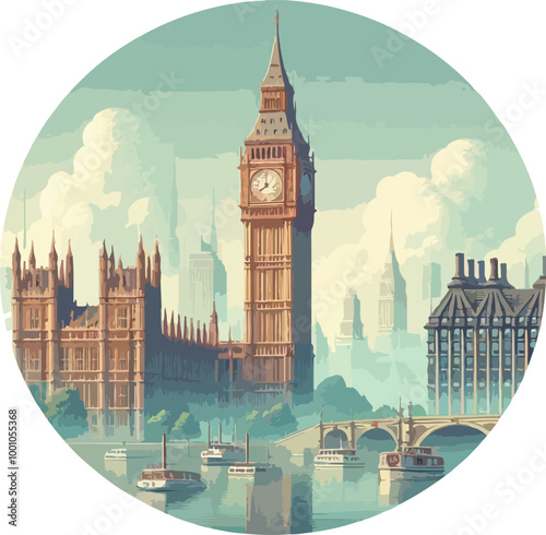  Famous British Clock Tower Big Ben Isolate Vector Illustration
