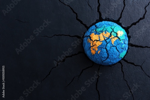 Cracked earth globe concept symbolizing environmental issues and climate change.