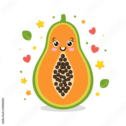 Papaya Cute Cartoon Fruit Fresh Animation Kawaii Healthy Character
