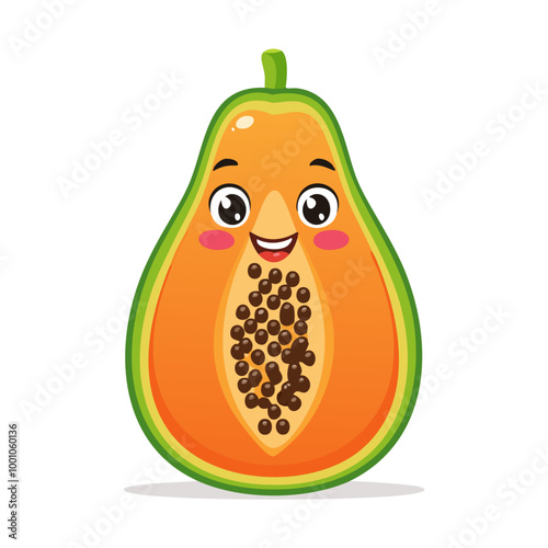 Papaya Cute Cartoon Fruit Fresh Animation Kawaii Healthy Character
