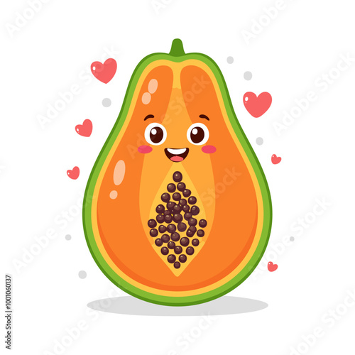 Papaya Cute Cartoon Fruit Fresh Animation Kawaii Healthy Character
