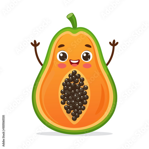 Papaya Cute Cartoon Fruit Fresh Animation Kawaii Healthy Character
