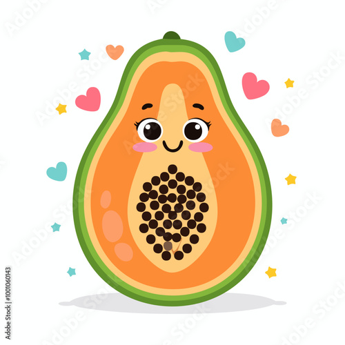 Papaya Cute Cartoon Fruit Fresh Animation Kawaii Healthy Character
