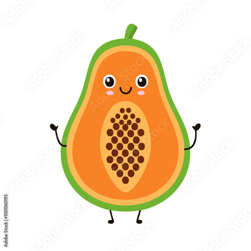 Papaya Cute Cartoon Fruit Fresh Animation Kawaii Healthy Character
