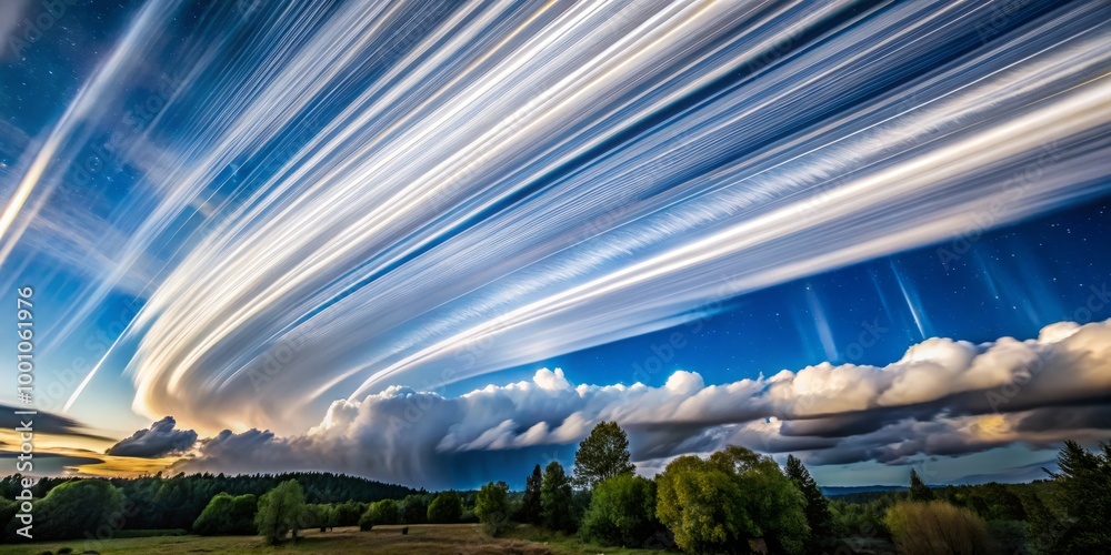 Fototapeta premium Exploring atmospheric phenomena, this piece delves into the visual spectacle of white streaks in the sky and their