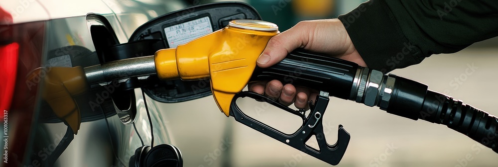 Refueling a car with gasoline at a fuel station Refueling a car with gasoline at a fuel station