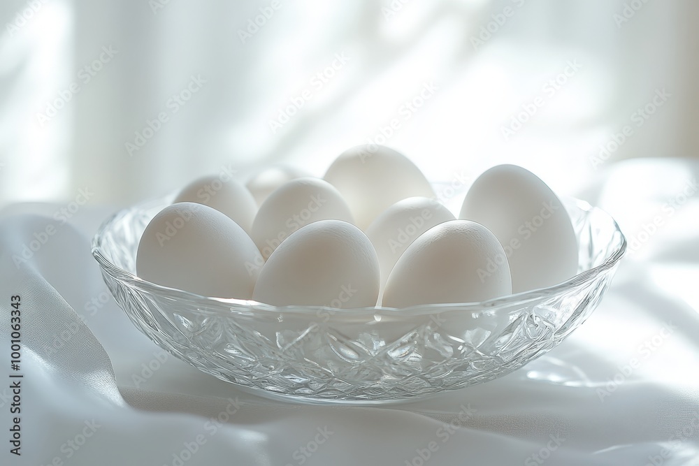 fresh white eggs in a glass bowl fresh white eggs in a glass bowl
