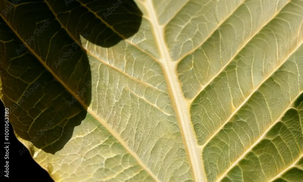Detailed close-up of a vibrant green leaf showing its intricate veins and texture Detailed close-up of a vibrant green leaf showing its intricate veins and texture