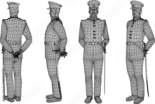 Vector sketch illustration design of naval troops in service uniforms in ready pose
