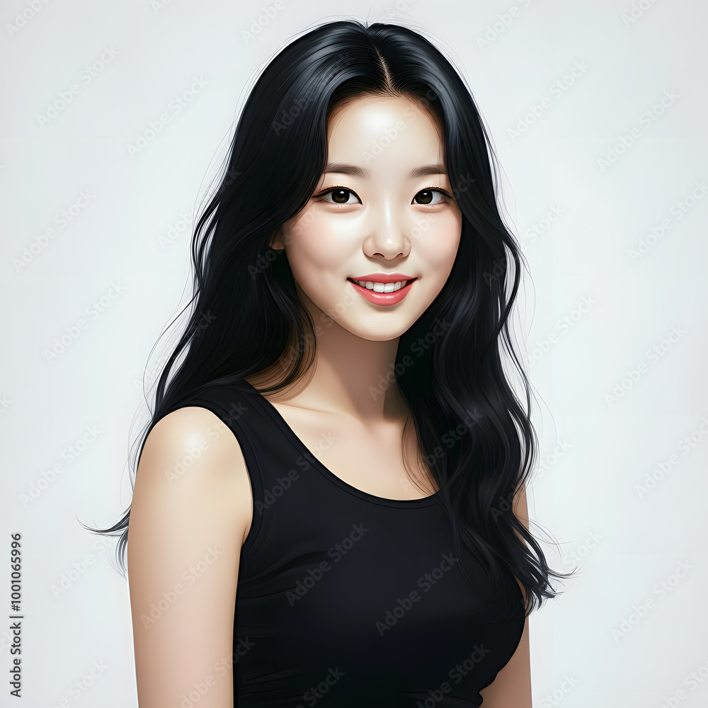 Beautiful young asian woman with long black hair and clean skin, studio shot Beautiful young asian woman with long black hair and clean skin, studio shot
