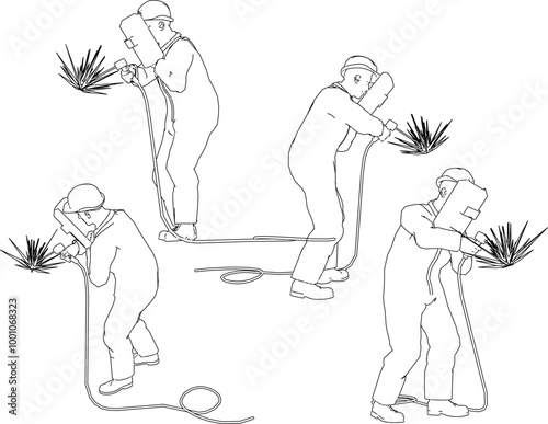 Vector sketch illustration design of a construction worker doing iron welding work