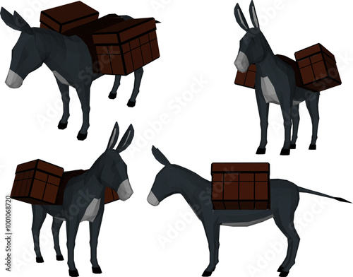 Vector sketch illustration design of a donkey animal carrying a load of goods on a journey