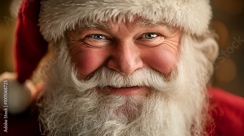 Mysterious Holiday Figure in Red and White Costume, Abstract Blurred Santa Claus Concept Creating a Festive Atmosphere.