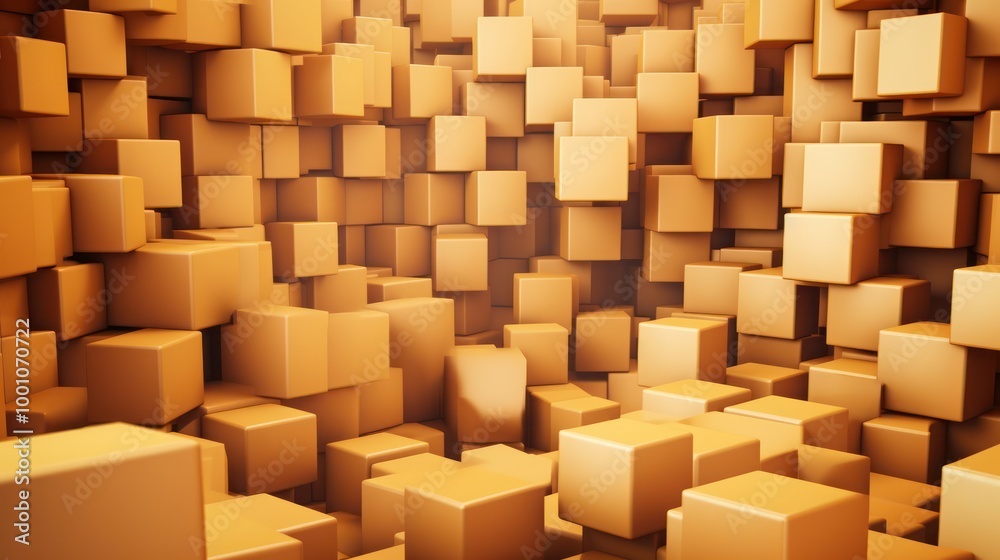 Abstract Golden Cube Wall 3D Render Abstract Golden Cube Wall 3D Render