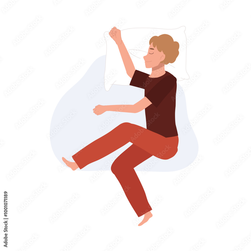 A man in pajamas enjoying a peaceful night’s sleep. Peaceful sleep of man in pajamas, relaxed bedtime posture A man in pajamas enjoying a peaceful night’s sleep. Peaceful sleep of man in pajamas, relaxed bedtime posture