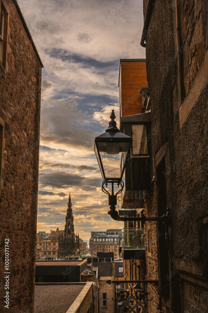 Advocate's Close landscape view in Edinburgh, Scotland, United Kingdom. Scott Monument at the back. Scenic picture. Advocate's Close landscape view in Edinburgh, Scotland, United Kingdom. Scott Monument at the back. Scenic picture.