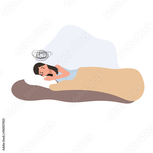 Insomnia and Sleep Problems. Sleepless Woman with Dark Circles in Pajamas Struggling with Sleep Deprivation