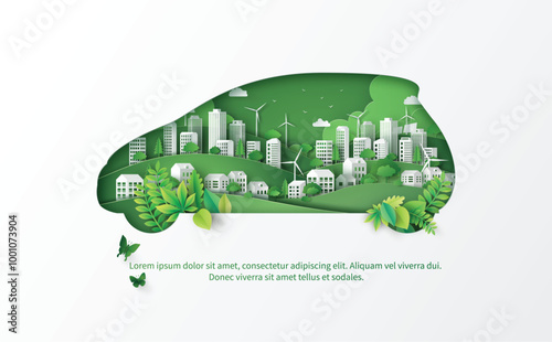 Electric Car Shaped Eco City with Renewable Energy