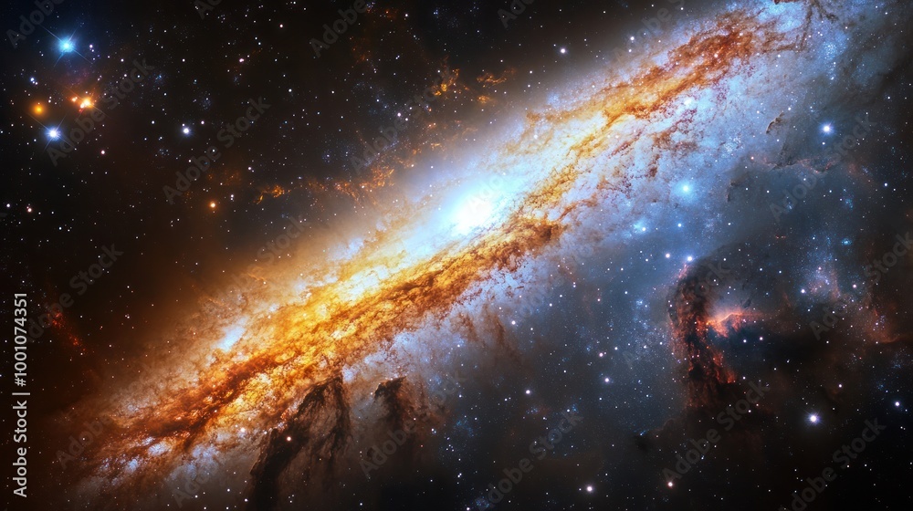 Fototapeta premium A stunning view of a galaxy showcasing vibrant colors and cosmic structures.