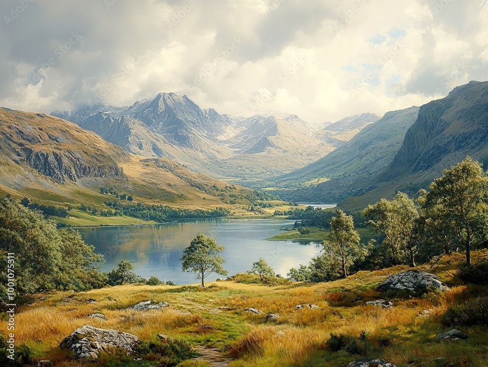 Mountain Lake Landscape: Serene Scenery With Majestic Peaks and Tranquil Waters Mountain Lake Landscape: Serene Scenery With Majestic Peaks and Tranquil Waters