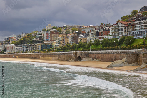 La Concha beach in the Spanish port of San Sebastian, Spain photo