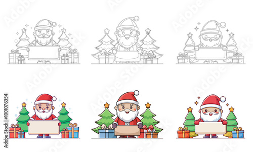 Santa Claus Cartoon Characters. Vector Collection Set
