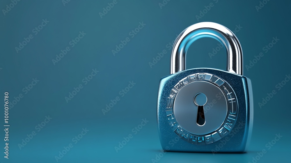 A combination padlock on a blue background. A combination padlock on a blue background.