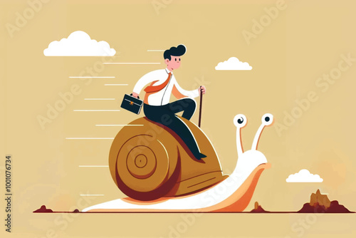 a businessman is not good at riding a slow-moving snail to achieve his goals