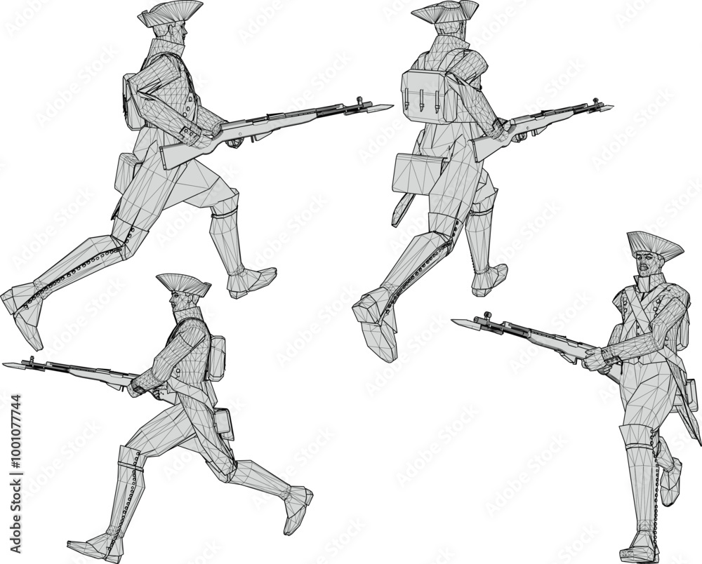 Obraz premium Vector sketch illustration design of soldiers in royal era uniforms running to war with rifles q