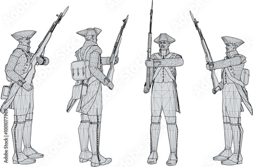 Vector sketch illustration design of soldiers in royal uniforms preparing for war holding rifles