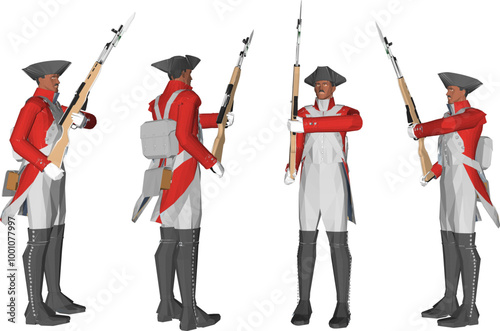 Vector sketch illustration design of soldiers in royal uniforms preparing for war holding rifles