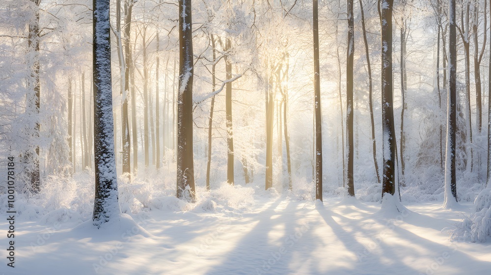 Sunlight Illuminating a Snow-Covered Forest Path Sunlight Illuminating a Snow-Covered Forest Path