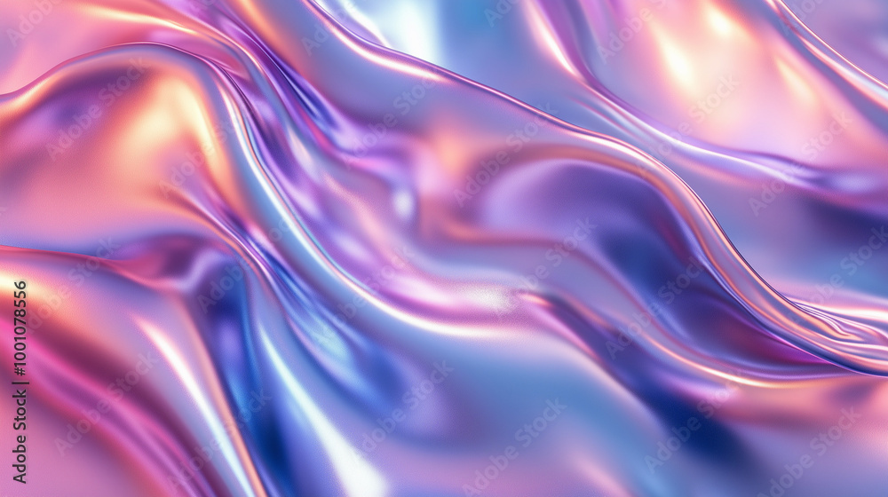 Iridescent Flowing Silk-Like Fabric with Soft Pink and Blue Waves Creating Gentle Abstract Patterns Iridescent Flowing Silk-Like Fabric with Soft Pink and Blue Waves Creating Gentle Abstract Patterns