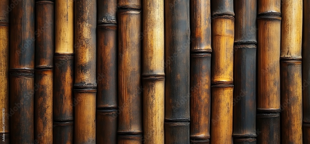 Close-up of a natural bamboo wall, showing the intricate texture and pattern of the wood. Close-up of a natural bamboo wall, showing the intricate texture and pattern of the wood.