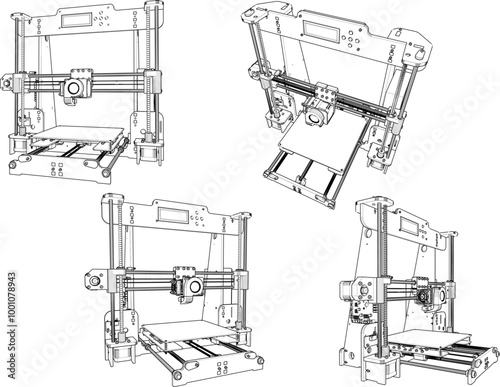 Vector sketch illustration of 3d printer technology design for making imitation goods 